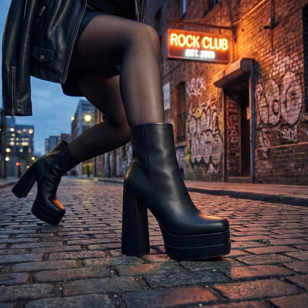 NWT SODA Black Faux Leather Platform Ankle Boots | 5.5" Heel 2.25" Platform